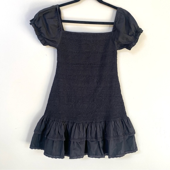 Maia Bergman Ada Smocked Black Puff Sleeve Drop Waist Mini Dress Size Small - Picture 6 of 12